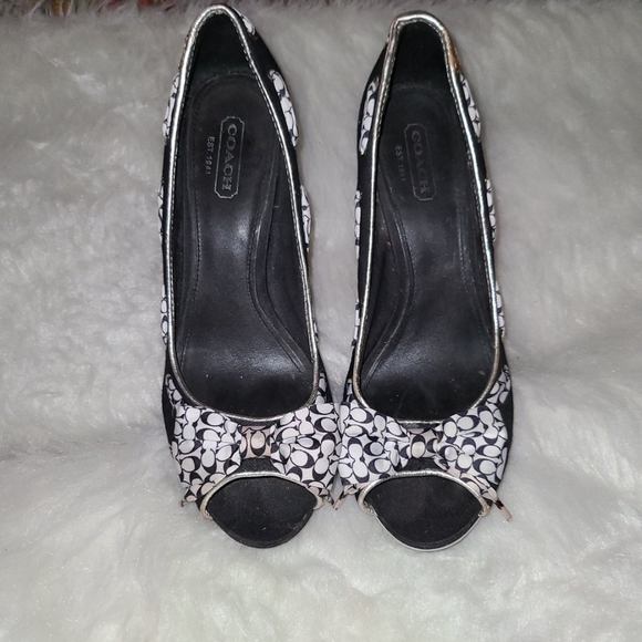 Y2K Coach Size 8.5 Black Fabric Wood Wedge - Picture 3 of 10